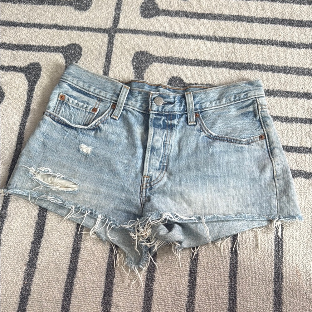 Levi's Light Blue Distressed Denim Jean Shorts